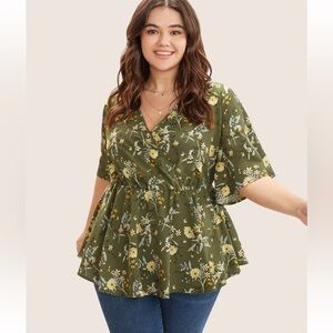 BloomChic Plus Size XL Floral Print Ruffles Surplice Neck Blouse us14-16